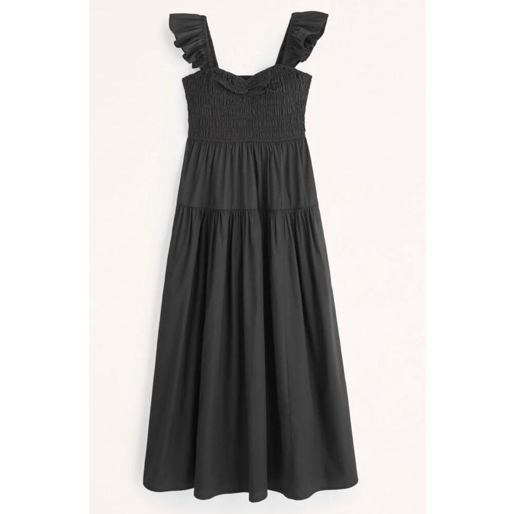 Abercrombie & Fitch Black Smocked Ruffle Strap Tiered Maxi Dress Size S - Picture 2 of 9